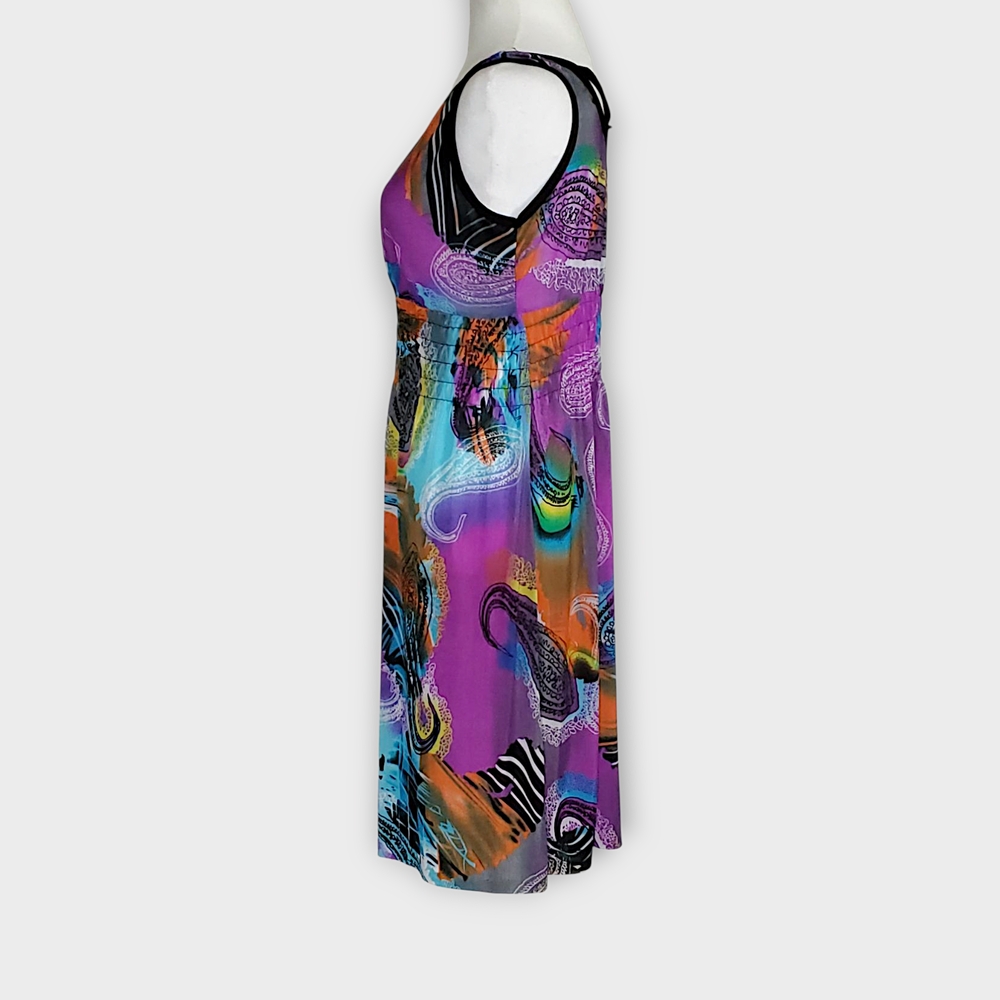 Vibrant Abstract Paisley Criss-Cross Back Midi Dress - Picture 4 of 7
